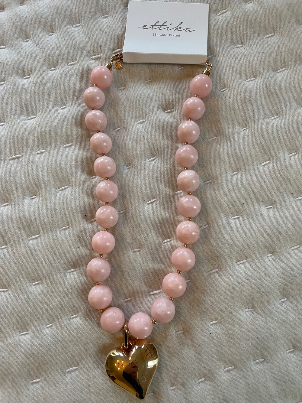 ettika Pink Beaded Necklace with Gold Heart Pendant